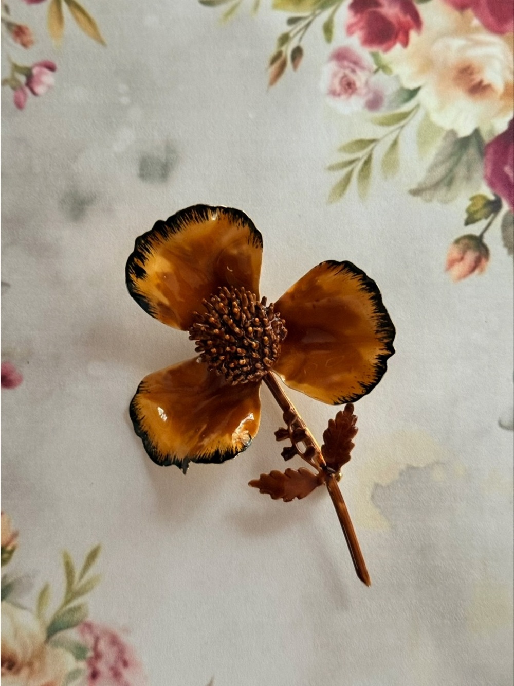 Handcrafted Amber Floral Accent Pin - Amber Flower Brooch